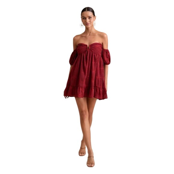 Unbranded Dresses & Skirts - Lulus Rust Red Floral Embroidered Off Shoulder Mini Dress XL NWT